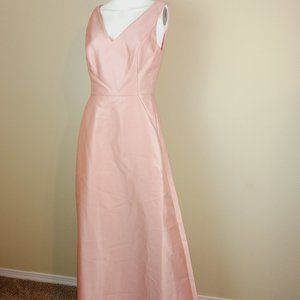 Alfred Sung Sleeveless V-Neck Dress Women's Size 6 Toasted Sugar Satin D778